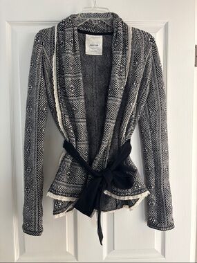 Anthro sparrow Black & CreamWrap Lambswool/Cashmere/Angora Cardigan Sz S